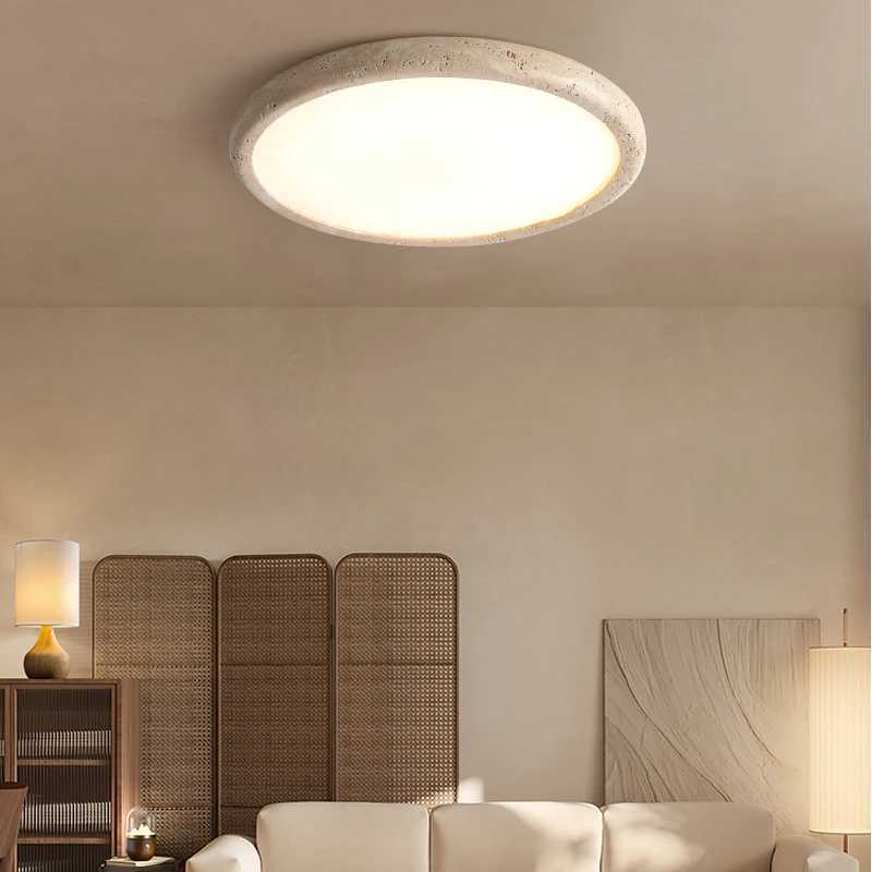 IWHD Nordic Modern LED Ceiling Lights Living Dining Room Decoration Yellow Travertine Stone Wabi Sabi Plafond Lamp Lampara TechoXJ2500613