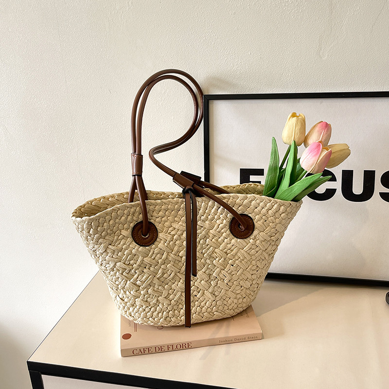 Hot Free Shipping Lafte Grass Hand Woven Straw Woven Tote Bags for Women Shoulder Raffia Bag Rattan Large Shopping Basket Beach Bag Luxury Crochet Han