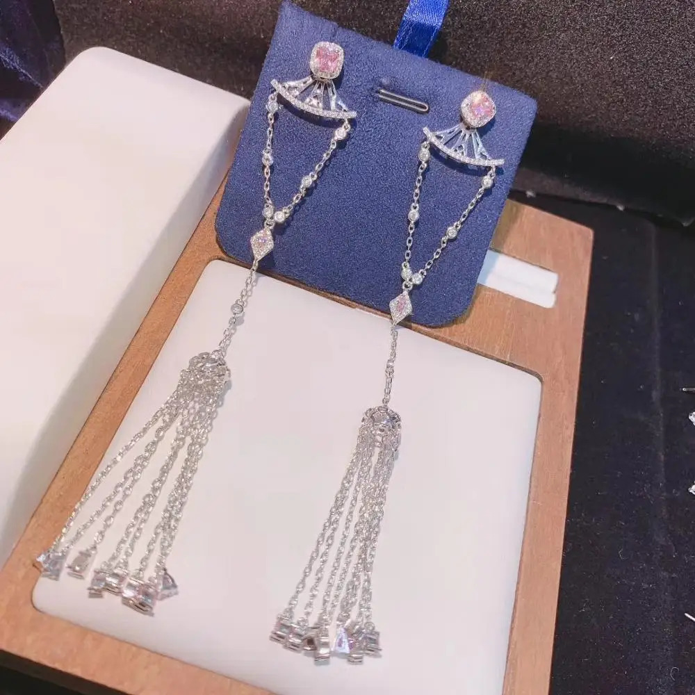 125mm Trendy Long Tassels Dangle Earrings For Women Wedding Cubic Zircon Crystal African Dubai Bridal Earring E7486 250610