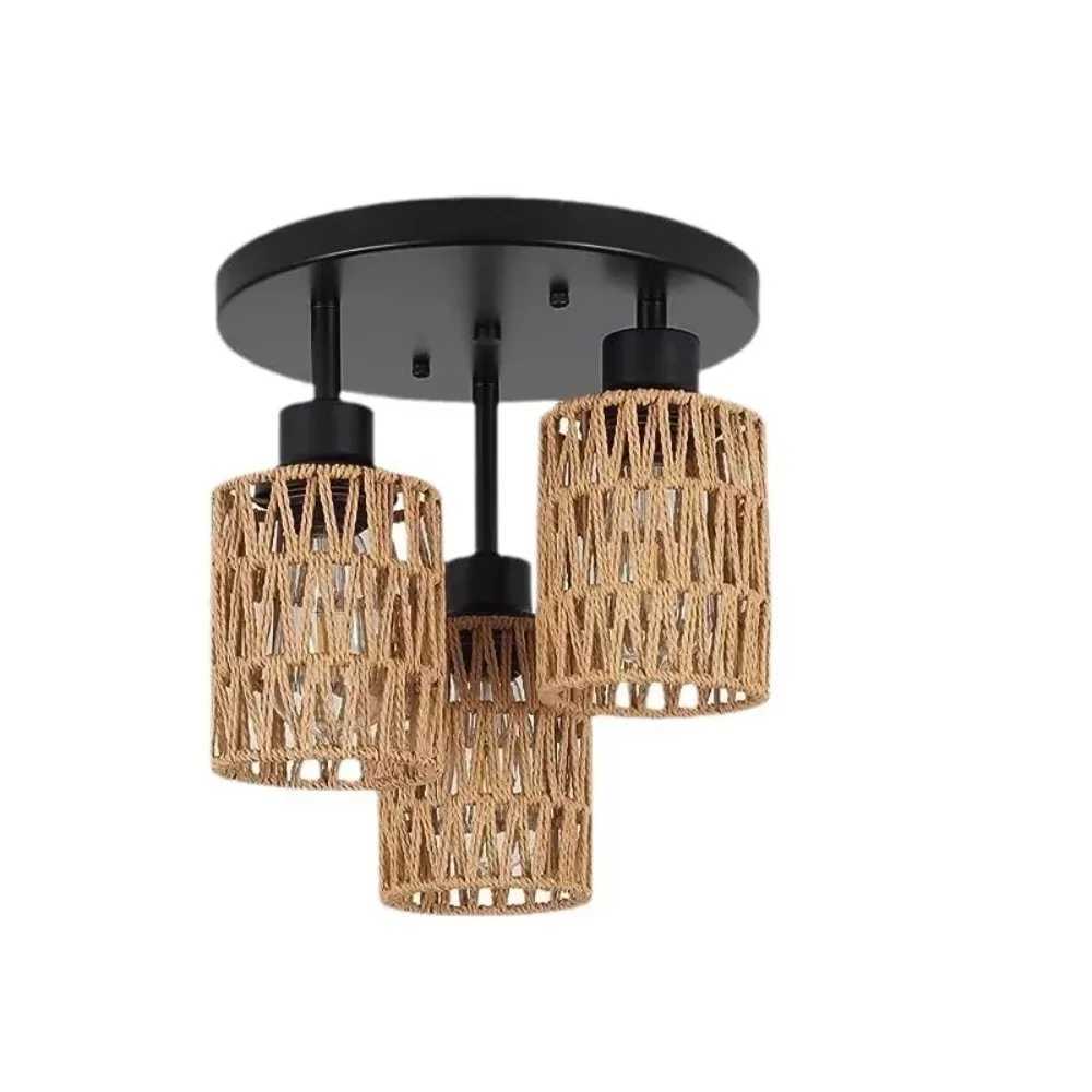 Charming Hand-Woven Iron Cylinder Ceiling Light - Rustic Style Warm Ambient Glow Perfect for Hallways Living Rooms Hotels XJ2500613