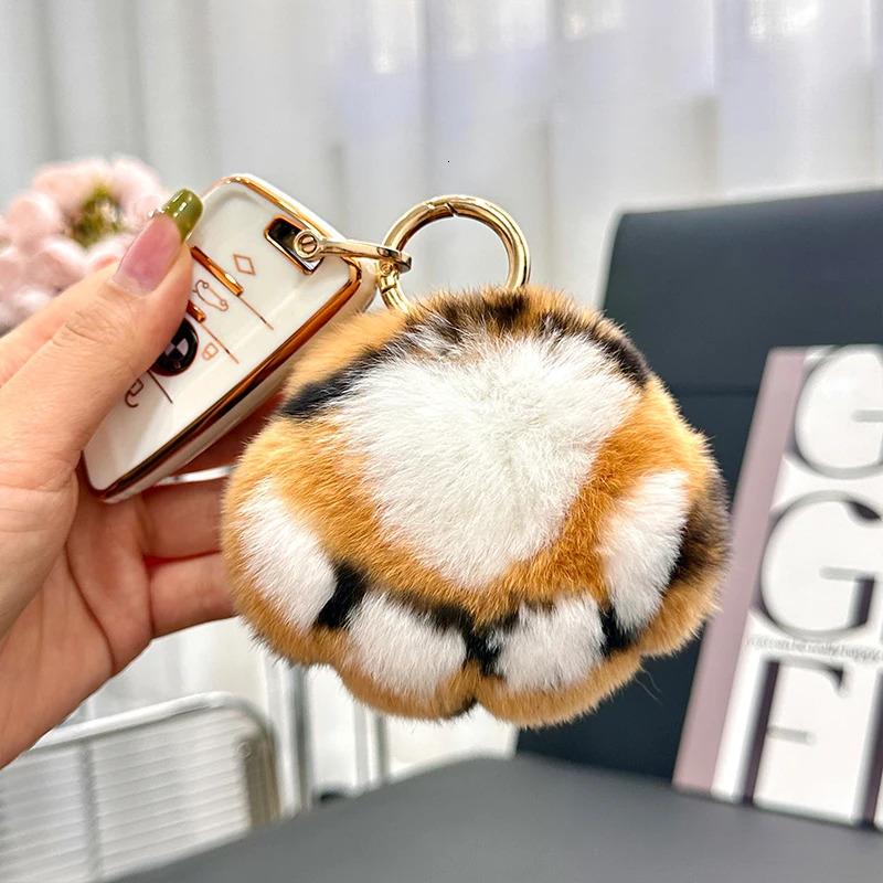 Natural Real Rex Rabbit Fur Tiger Tail Key Ring Keychain for Handbags Backpacks Bag Charm Ornaments for Bags 250610