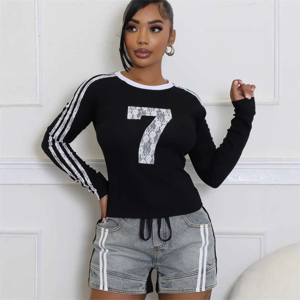 Autumn New Fashion Slim Fit Sexy Hot Girl Printed Striped Short Long Sleeve Top For Women B5