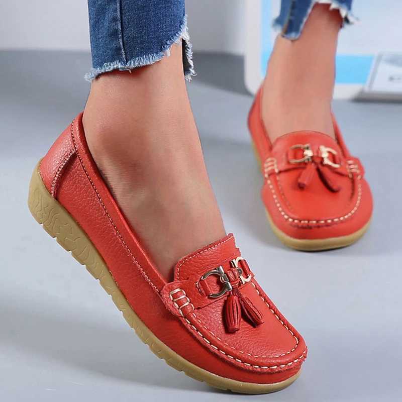 Women Flats Fi Genuine Leather Wedge Women Shoe Tassel Womens loafers Slip Soft Womens Plus Size XJ250614