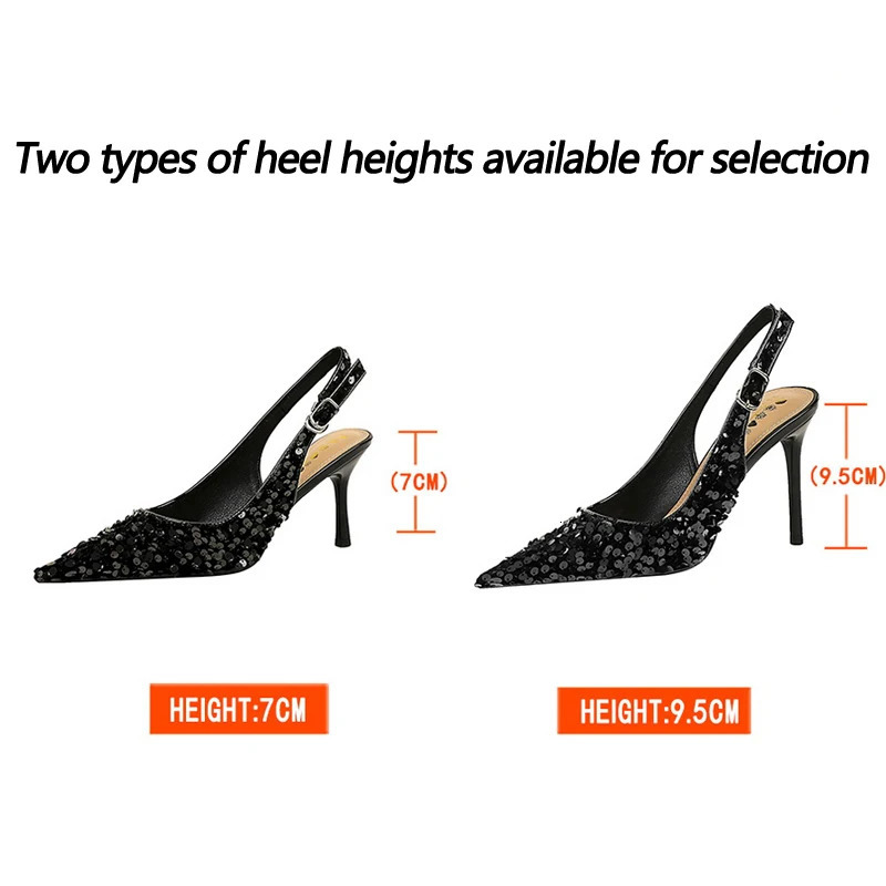 BIGTREE Spring Fashion Sequined Cloth Woman Pumps Pointed Toe Thin Heels Hollow Buckle Strap Wedding Party Elegant Ladies Shoes 250613