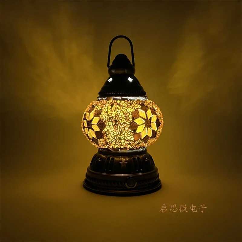 Mini Vintage Turkish Mosaic Hanging Lanterns Battery Warm Light LED Camping Lantern Rechargeable Lightweight Tent Lamp For Outdoor W250613