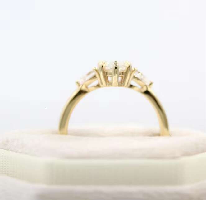 Solid 14K 18K Yellow Gold Marquise Cut Moissanite Wedding Ring Fine Jewelry Unique GRA Mossanite Statement Engagement Ring