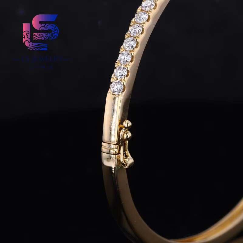 Group Order Bangle 9k 10k 14k Gold 2mm Round Moissanite Lab Grown Gemstone Bracelet