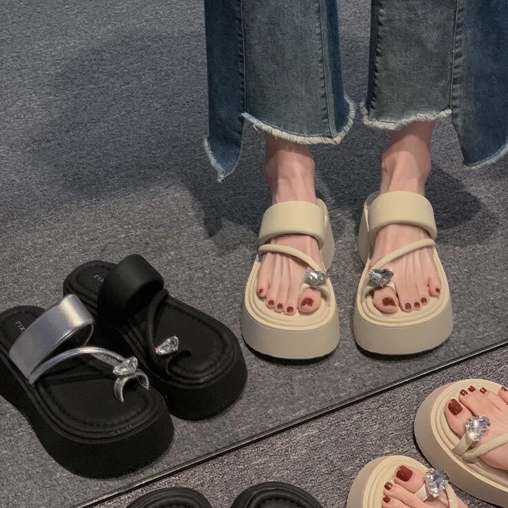 Ddmysports Women S Summer New Thick Soled Height Increasing Toe Post For Outdoor Wear Fashionable Beach Slip On Sandals To Match Dresses Outdoor Shoes