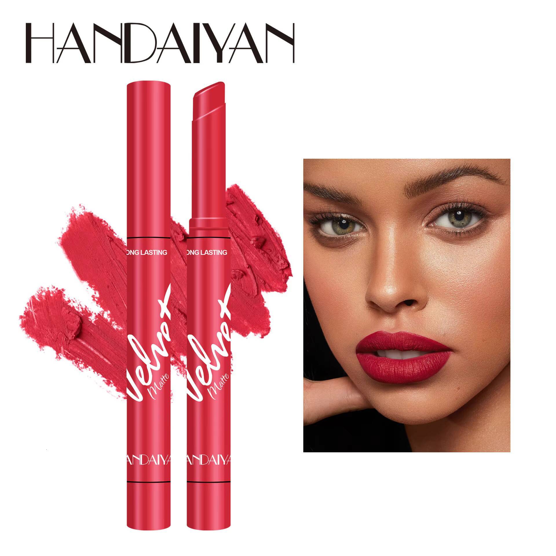 Handaiyan 8 Colors Matte Waterproof Velvet Nude Lipstick Pink Red Sexy Lip Matt Long Lasting Pigments Makeup happy