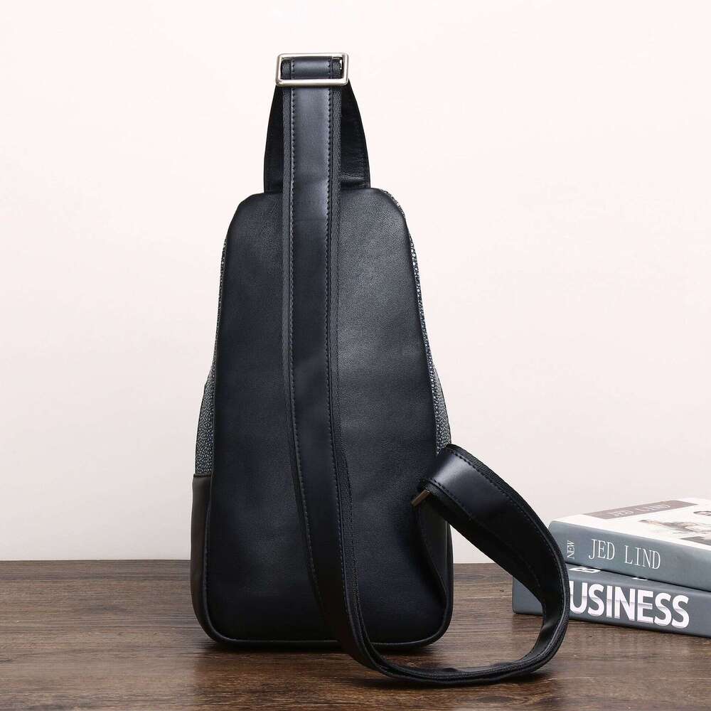 Smooth Fish New Pearl Pattern Chest Classic Outdoor Crossbody Genuine Leather Men's Bag