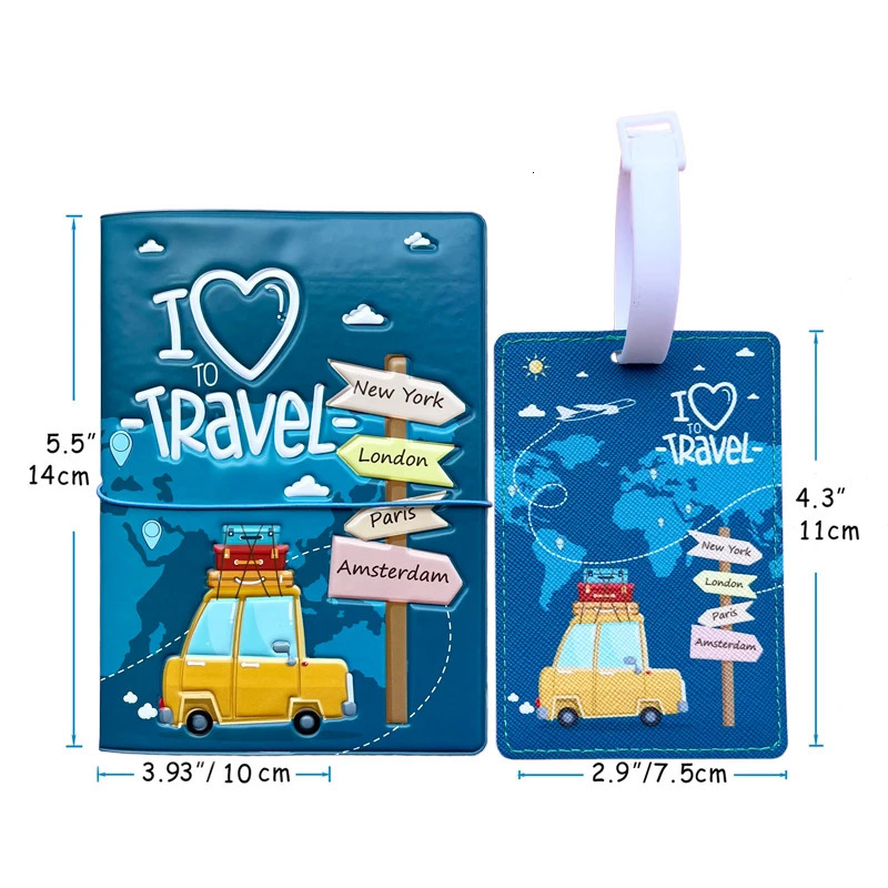 2pcsSet Passport Holder Luggage Tag Travel Protective Cover Suitcase Label Name ID Address Accessories 250614