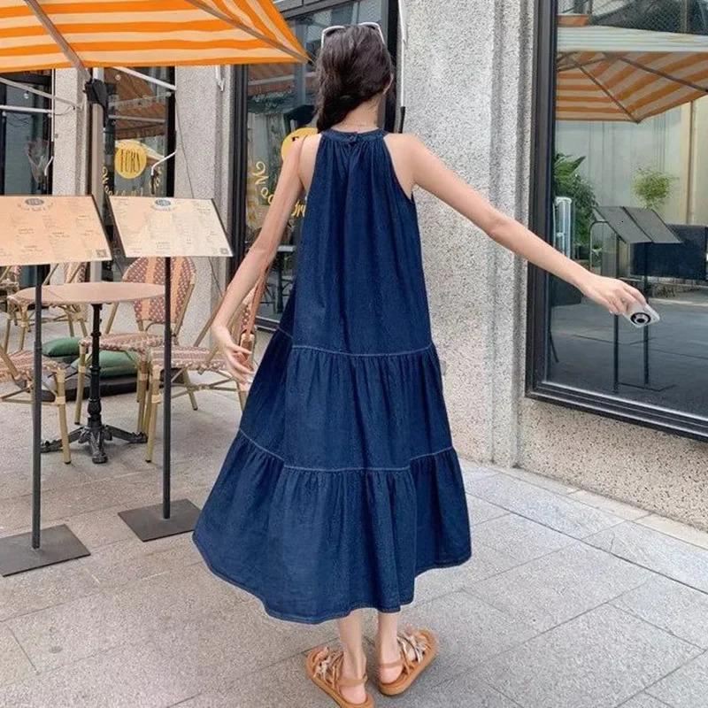 French Style Off-Shoulder Denim Dress Womens Fashion Loose Slimming A- Line Skirt Elegant Summer Arrival Casual Dress 250609