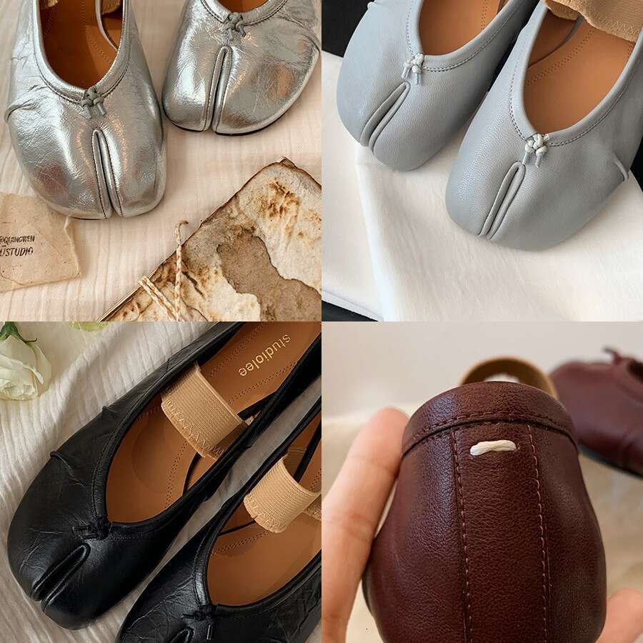 Grape Mom Studiolee Fashionable Shallow Soft Sole Sheepskin Flat to Match Skirts Pig Hoof Split Toe Women's Shoes