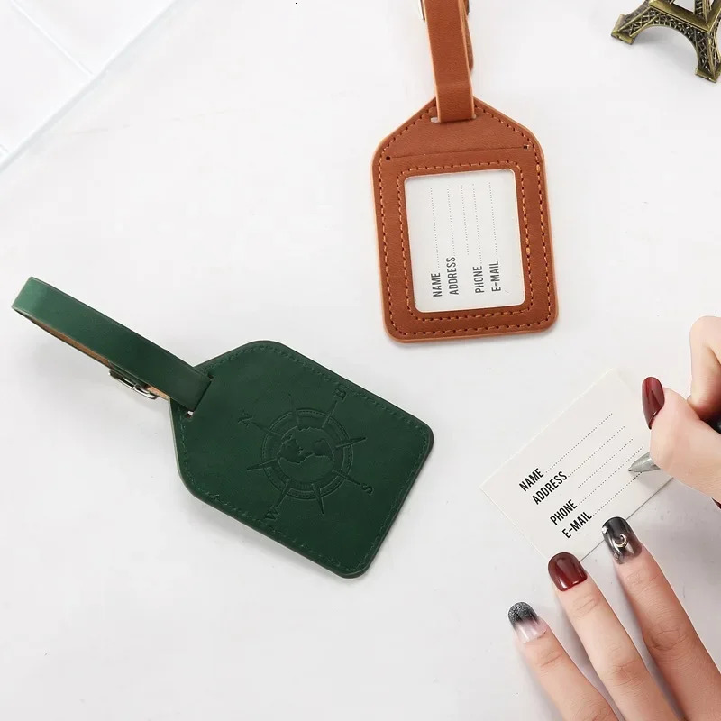 PU Leather Luggage Tag Suitcase Label Baggage Boarding Bag Portable Name ID Address Holder Travel Accessories 250614