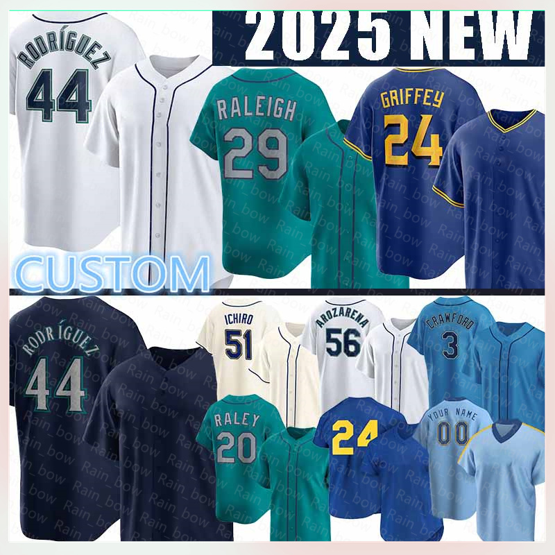 44 Julio Rodriguez Baseball Jerseys Ichiro Suzuki Ken Griffey Jr. Cal Raleigh Logan Gilbert J.P. Crawford Luke Raley Randy Arozarena Andres Munoz George Kirby