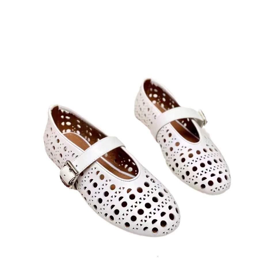 Ddmysheep Ddmysheep New Spring Summer Shallow Mouth Dance One Strap Hollow Round Toe Flat Niche Ballet Boat Shoes