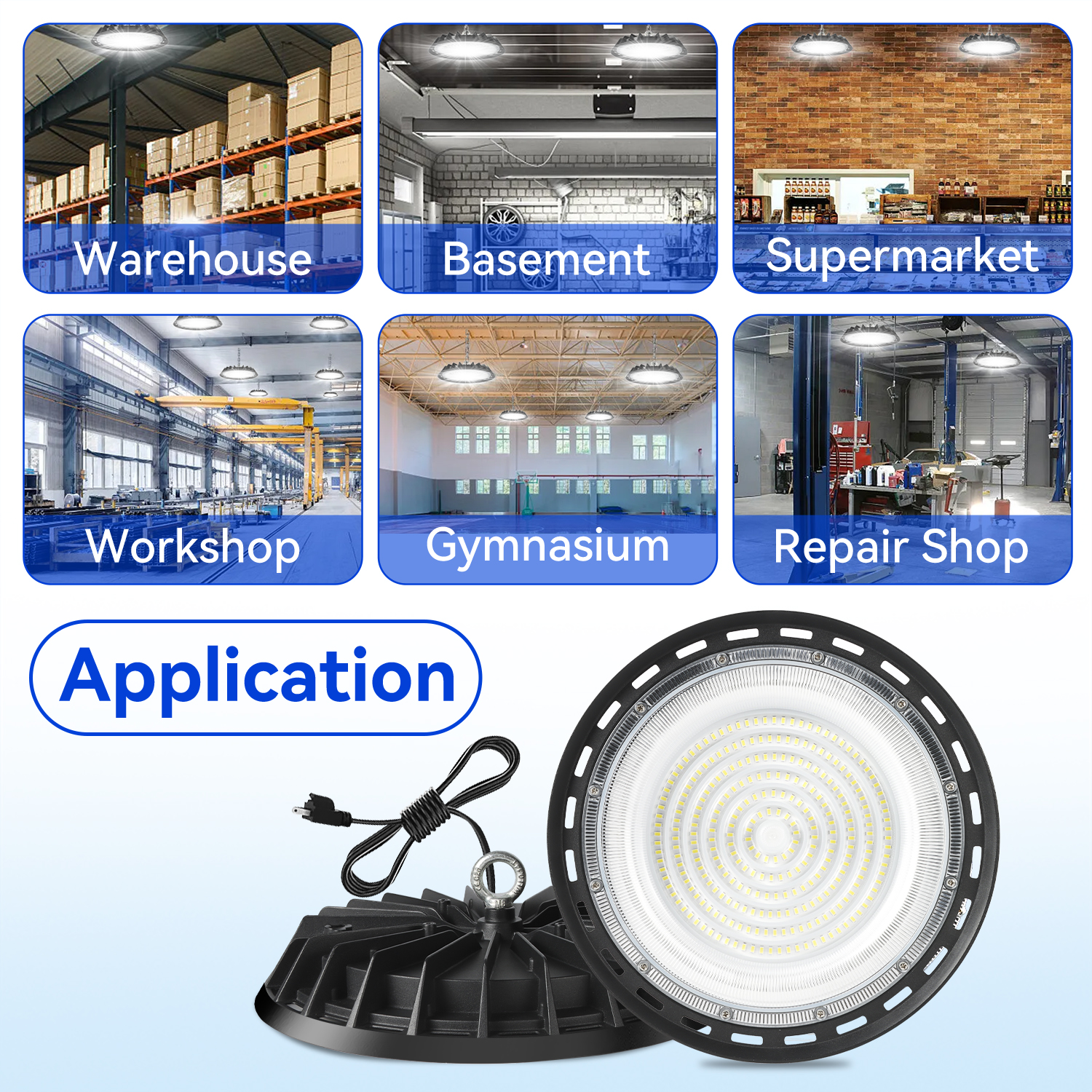 UFO LED High Bay Light 200W, 300W 500W HighBay LED Lights, 4' Cable with Plug, Hanging Hook, LED Shop Light for Factory Barn Warehouse, 8 Pack