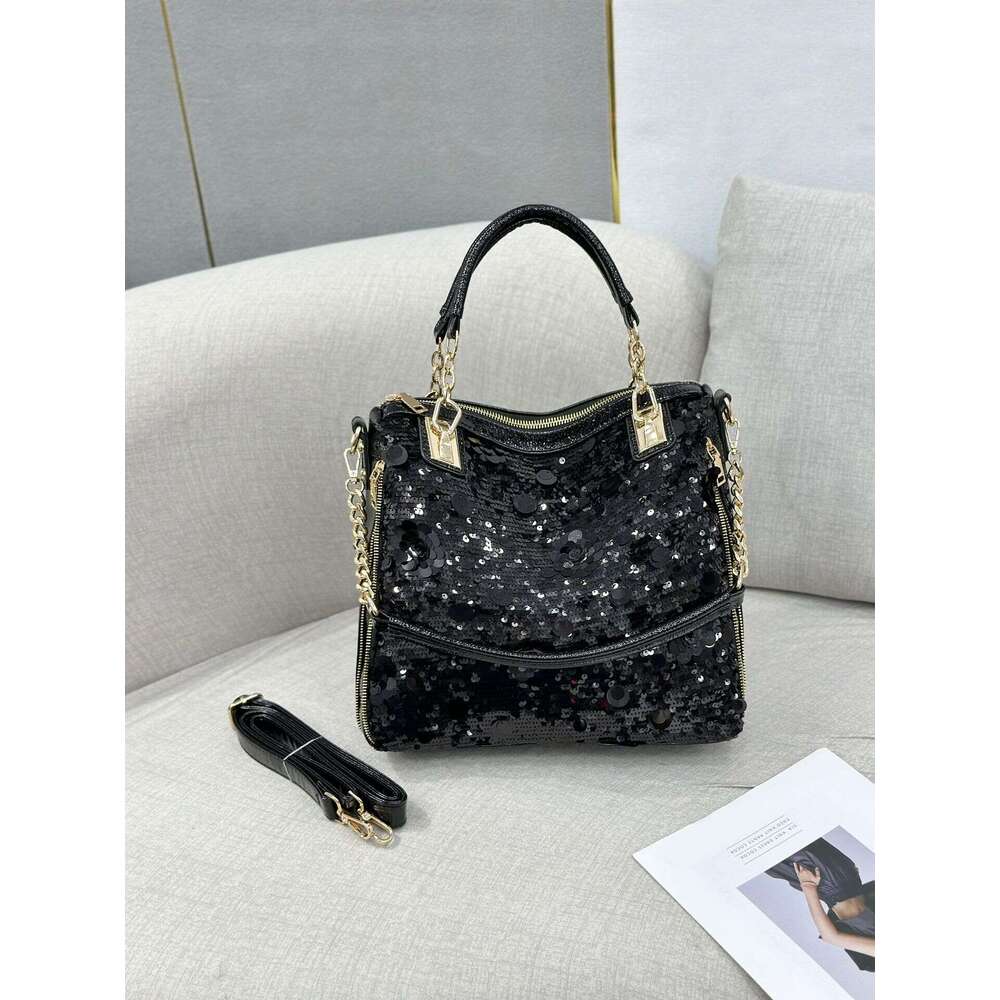 New Sequin Handbag Fashionable High-end Women's Large Capacity Soft Leather Beaded Versatile Shoulder Crossbody Bag