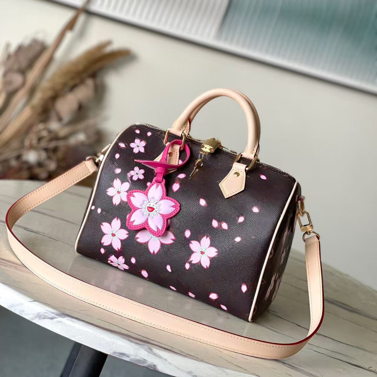 2025 cherry luxury bag crossbody desiqner bags murakami cherry rose boston shoulder bag shopping handbags purse travel messenger baas for women murakami