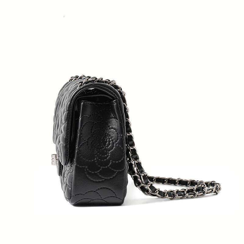 2025 new women's senior sense ladies leather camellia pattern chain shoulder messenger bag