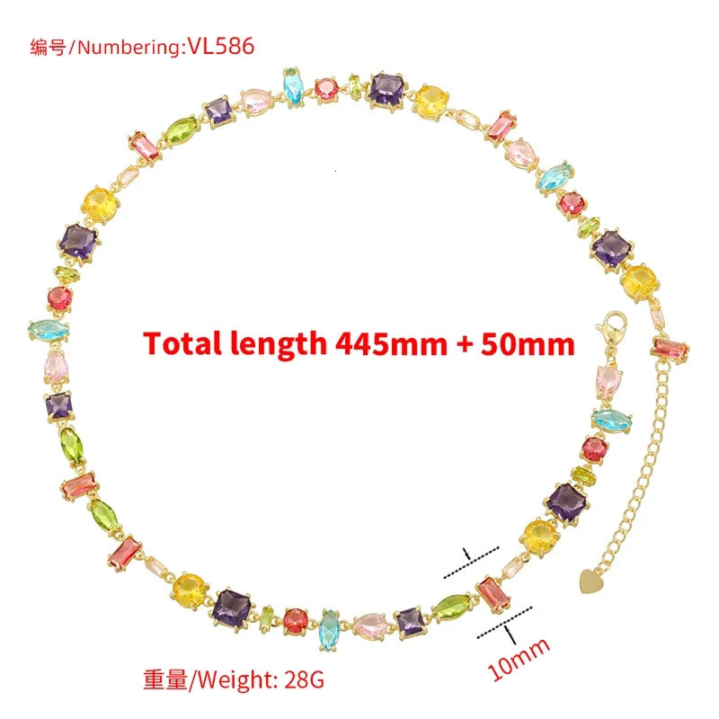 ZHUKOU 18K Golden Plated Colourful Crystals Elegant Collarbone Necklace Ladies Beaded Bracelet Ladies Jewellery VL585 VL586 250609