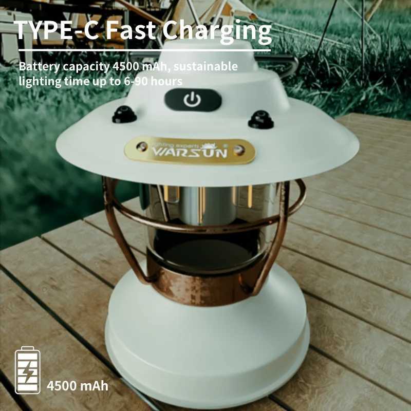 WARSUN CP11 Retro Barn Lantern - Rechargeable LED Camping Light with Multiple Modes and Stepless Dimming W250613