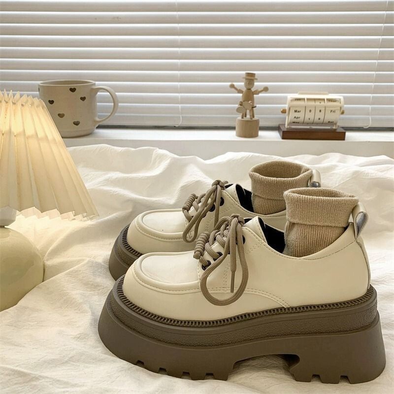 Ddmysports New Autumn Winter British Style Lace Up Plush Lined Women S Thick Soled Loafers Height Increasing JK Single Shoes Outdoor Shoes