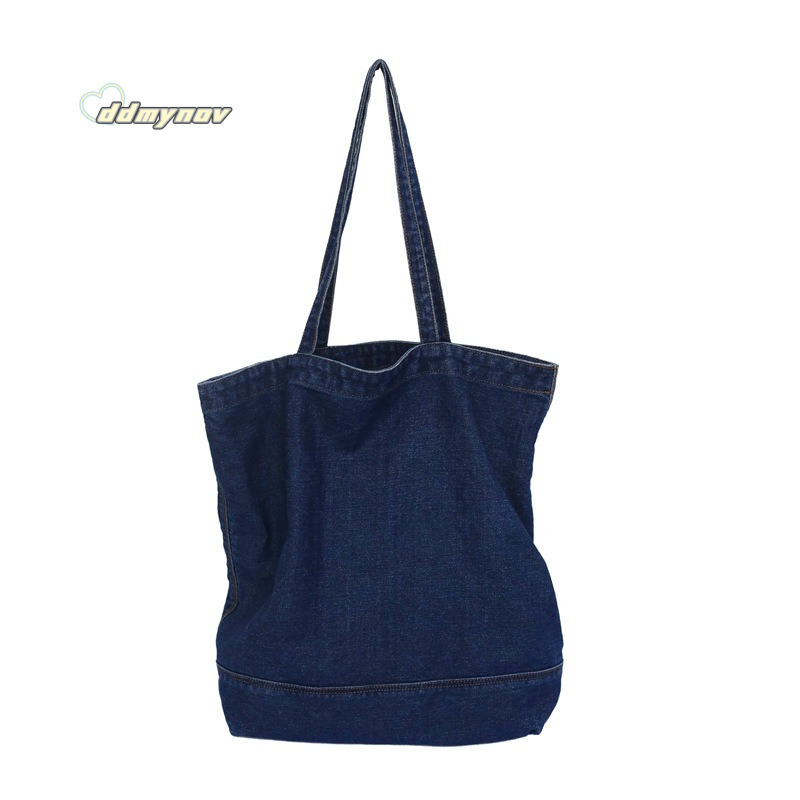 Korean Style Harajuku Denim Canvas for Women Simple Shoulder Large Capacity Solid Color Student Class Tote Bag ddmynov