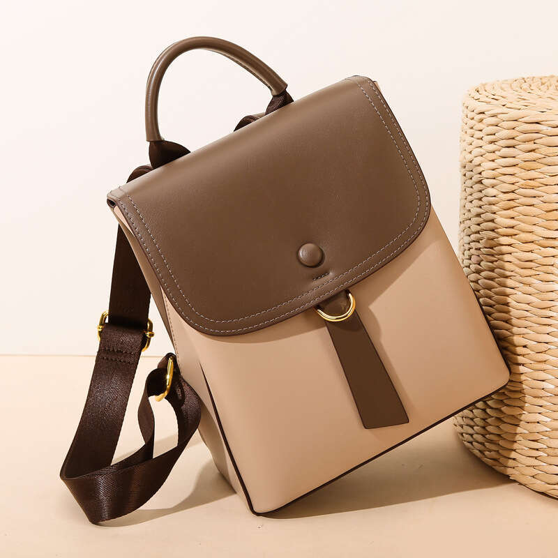 Backpack New Simple Color-Block Textured Internet Celebrity Outdoor Fashion Women's Bag