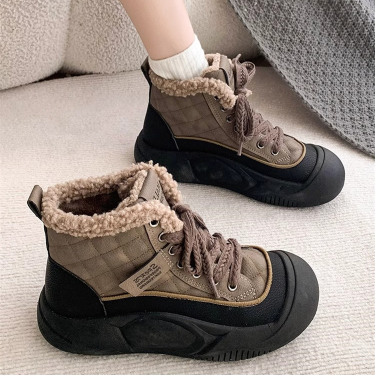 Ddmysports Women S Winter Snow Boots Fleece Lined Thickened Warm Thick Soled Height Increasing Sports Dad Shoes Cotton For Outdoor Shoes