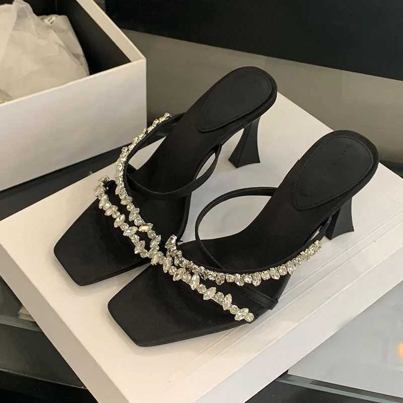 Rhinestones Female High Heels Sandals Slides Shoes For Women New 2025 Fashion Bling Ladies Heeled Sandals Shoes Pumps Z250614