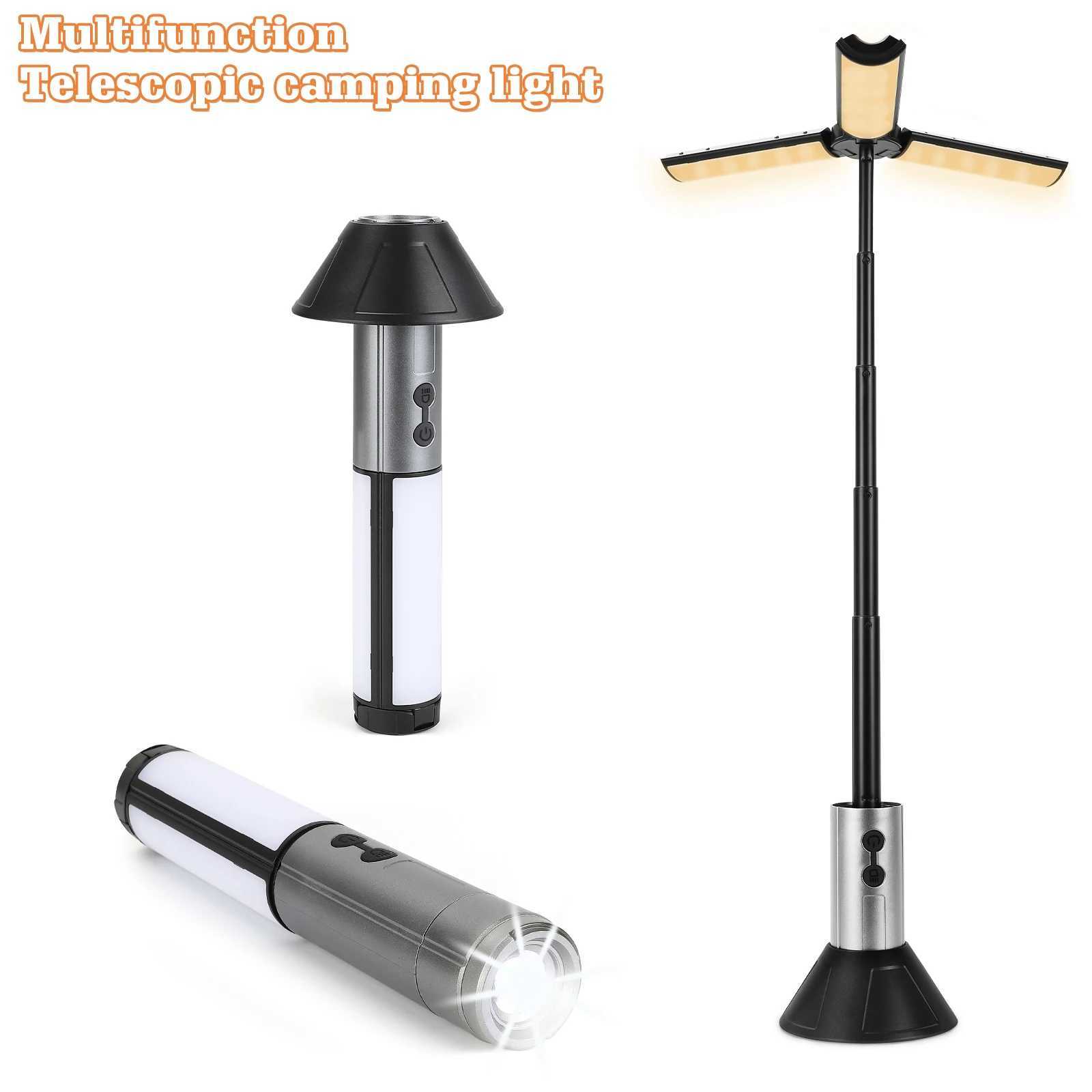 2-in-1 Rechargeable Camping Lantern Flashlight Telescopic Design with Hook Multi-Use Outdoor Emergency Work Light W250613