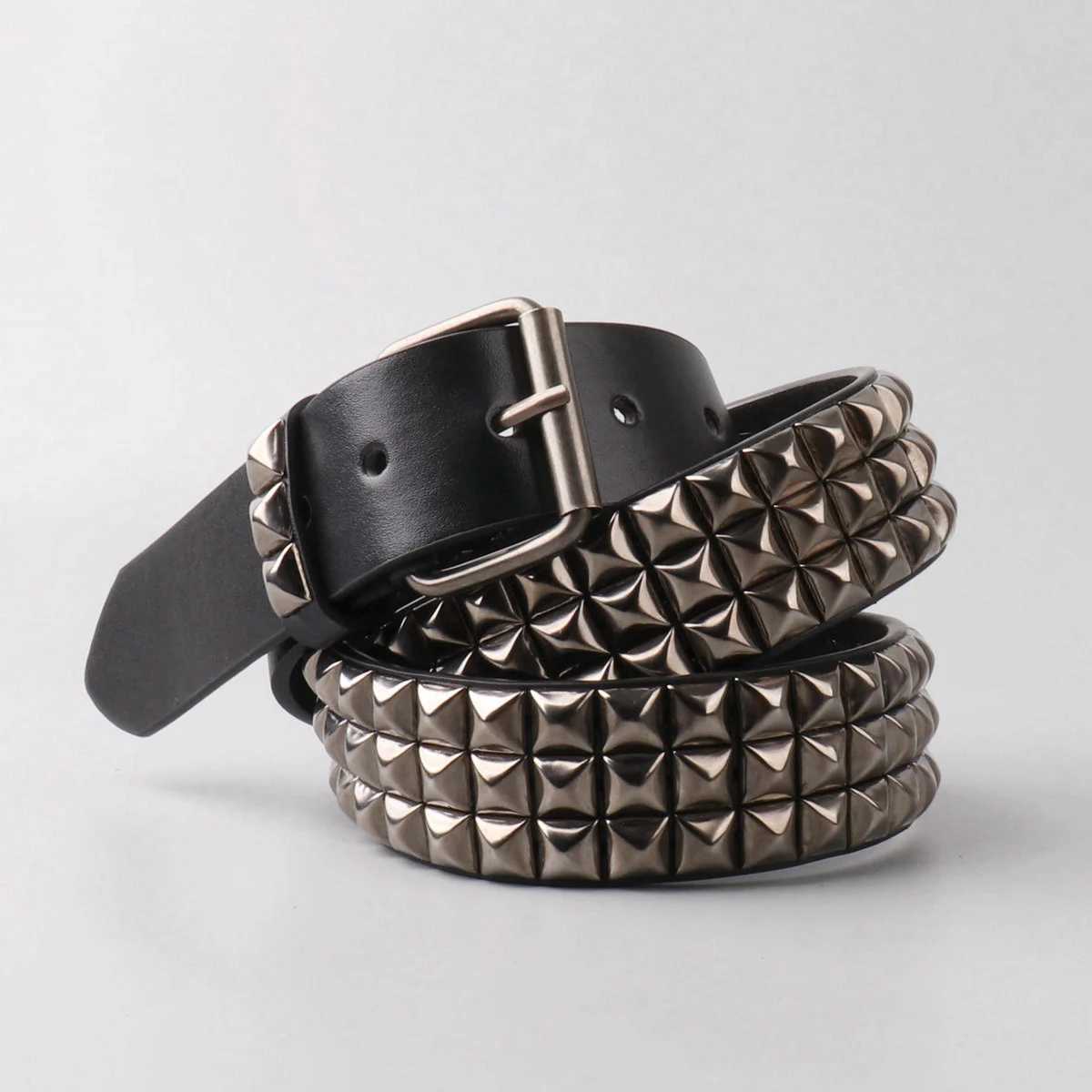 Fashion mens metal pin buckle PU riveted belt X250614
