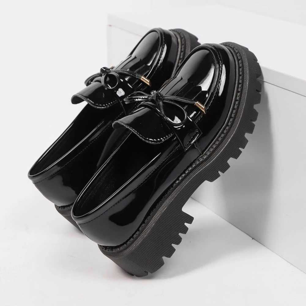 2025 Plus Size 42 Summer Black Vintage Platform Flats Shoes Women Easy To Put Butterfly Knot Med Heels Loafers Daily Shoes XJ250614
