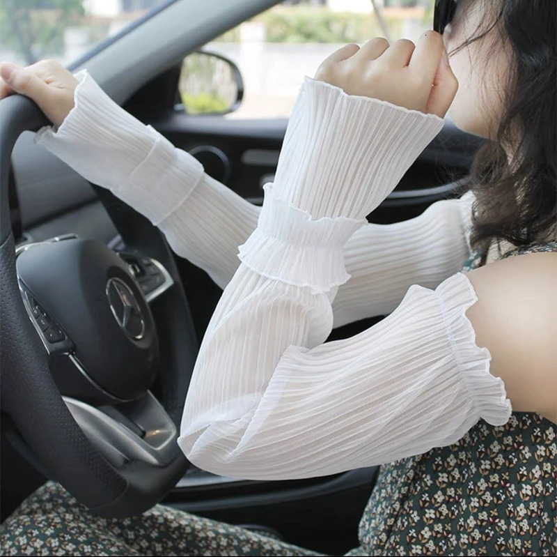 1 Pair Summer Ice Silk Long Sleeves Anti-Sunburn Arm Cover Women Cuff Cool Hand Sleeves Anti-UV Cycling Arm Sleeve Fingerless 250610