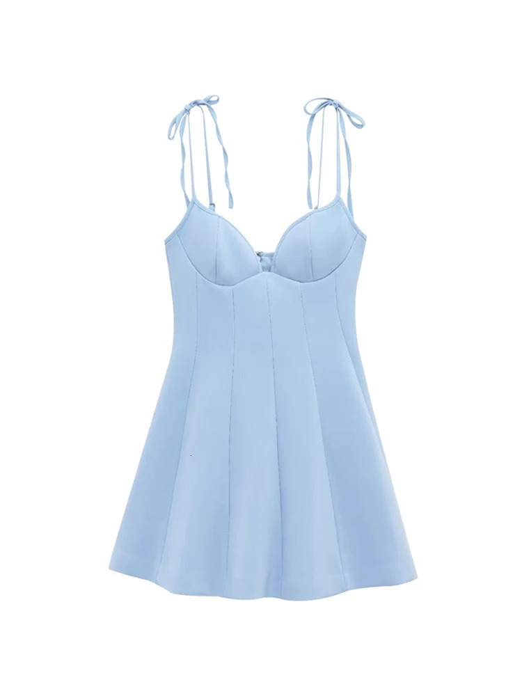 TRZA Womens Sweetheart Neck Mini Dress with Bows Adjustable Thin Straps Back Zipper Fashion Female Dresses Vestidos Mujer 250611