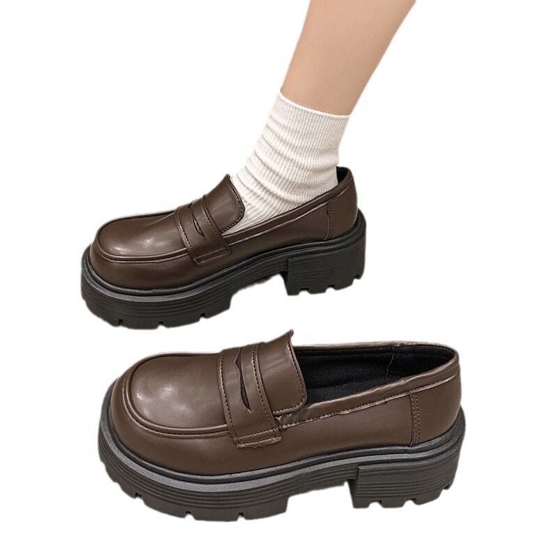 Ddmysports British Style Thick Soled Women S Spring New Versatile Chunky Heel Loafers Ins Trend Outdoor Shoes