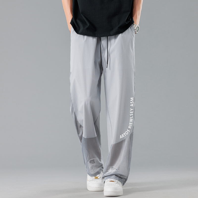 Athletic Mesh Wide Leg Trousers for Men Ice Silk Fabric, Quick Drying Feature