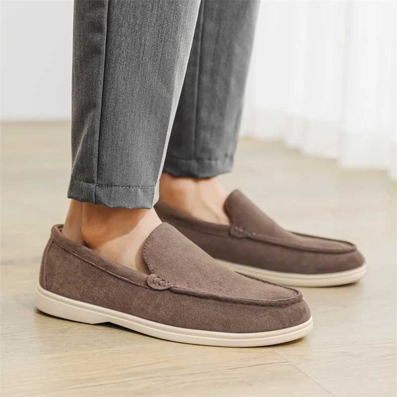 Mens British Loafers Lazy Shoe Flat Casual Slip-On Shoes Fi Suede Flats Classic Round Toe Soft Leather Loafers 2025XJ250614