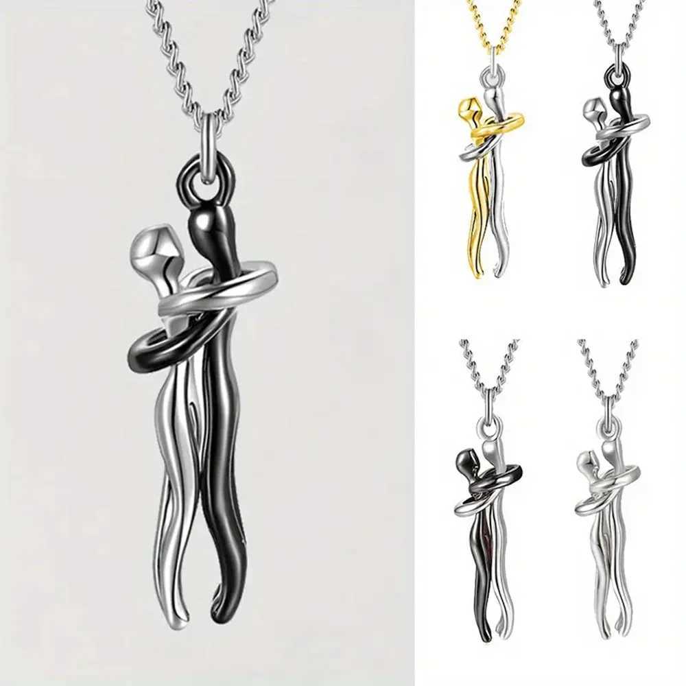 Chic Black Hug Pendant Necklace for Couples - Elegant SymbolPerfect for Party Daily Wear Z250614