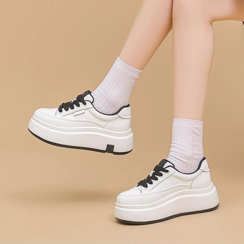 Ddmysports New Thick Soled White For Women Spring Versatile Sports Casual Shoes Height Increasing Lace Up Lightweight Sneakers Outdoor Shoes