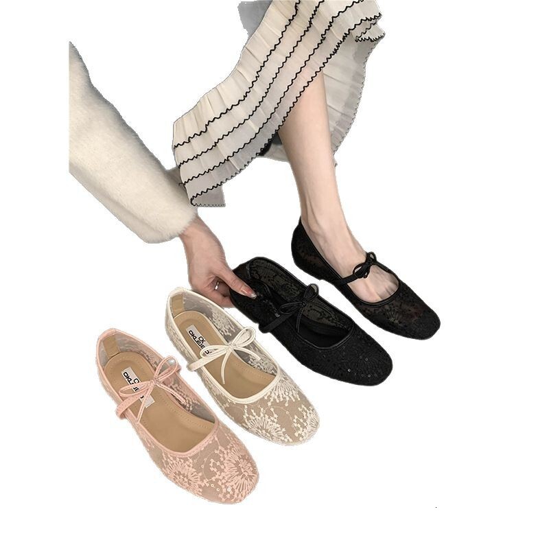 Ddmyoutdoor Flat French Style Pink Breathable Mary Jane For Women New Spring Bow Evening Shoes Outdoor Shoes