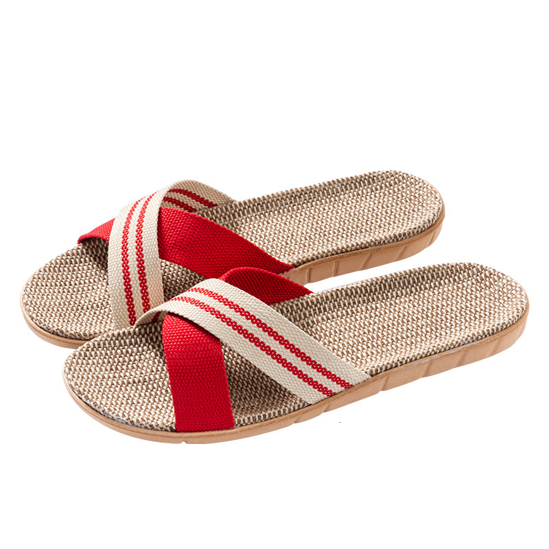 Home linen slippers, thick soled straw woven summer men's sandals, women's indoor anti slip shoes, designer sandals, women's sandals