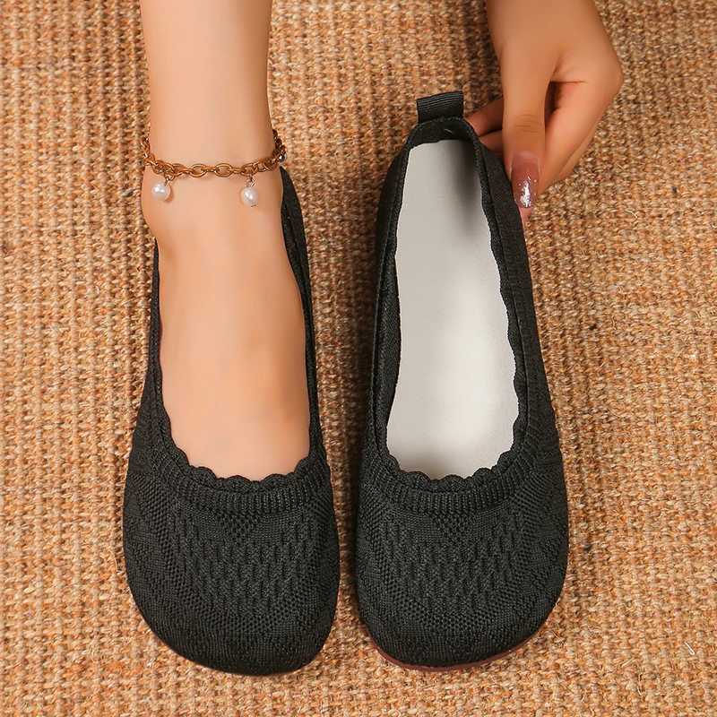 Women Flats Solid Color Mesh Breathable Sneakers Women Soft Bottom Knit Ballet Loafers Shoes Casual Slip Boat Shoes for Women XJ250614