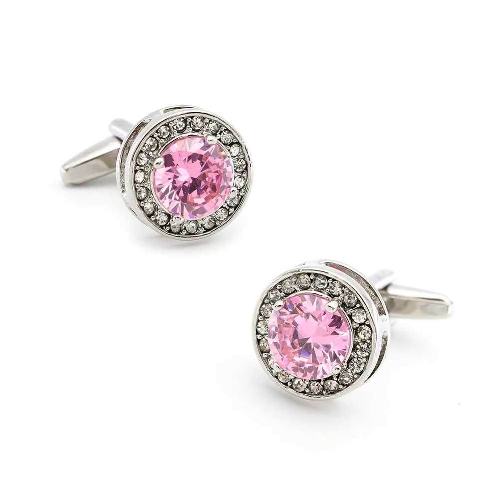 Mens Luxurious Cufflinks Pink Color Quality Brass Material Round Crystal Design Cufflinks Wholesale Retail XJ250614