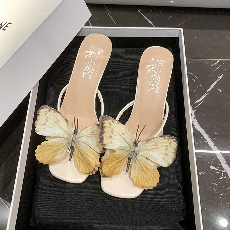 Ddmyoutdoor Open Toe Slippers For Women Sexy Butterfly High Heels Summer New Fairy Style With Dress Outdoor Mid Heel Sandals Outdoor Shoes