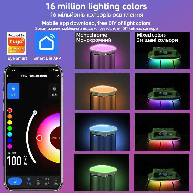 MOSLIGHTING Outdoor LED Tent Lights Charging Camping Lantern APP Graffiti Bluetooth Colorful Lights Night work light flashlight W250613