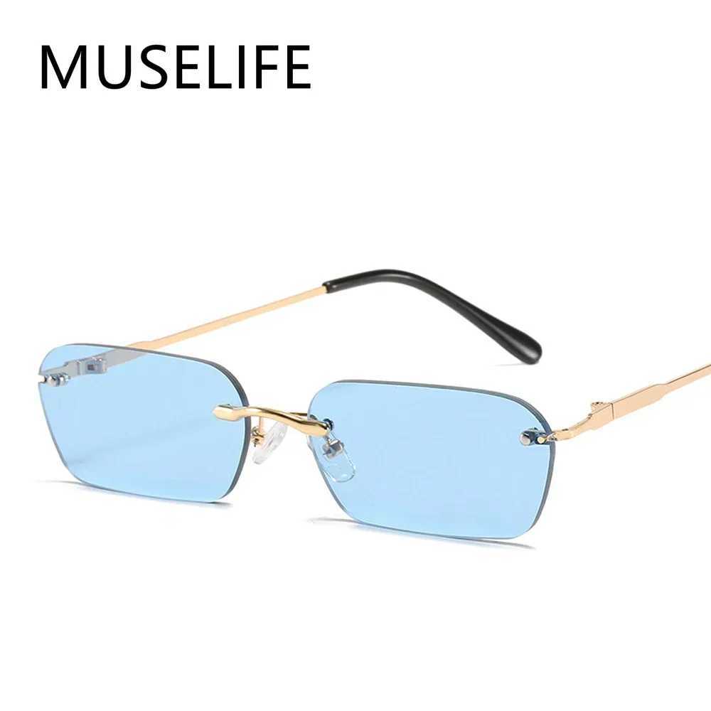 MUSELIFE Rimless Rectangle Sunglasses Women UV400 Driving Sun Glasses Men Clear Color Summer Accessories Square Small Size Z250614