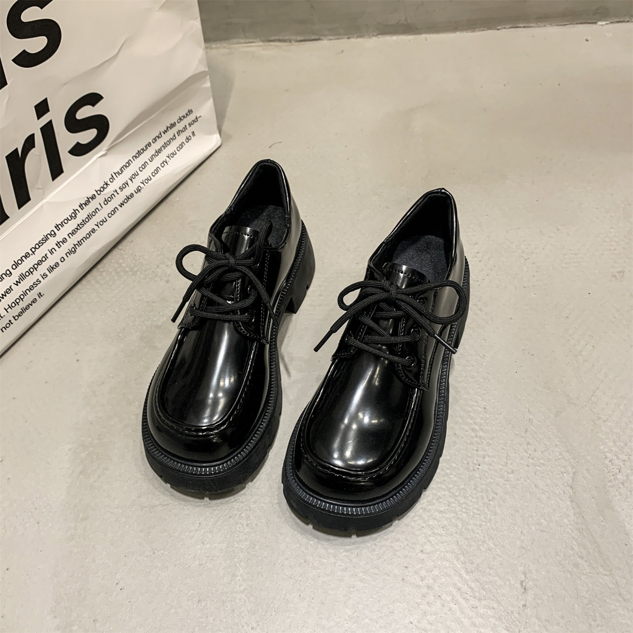 Ddmysports Petite Height Increasing Versatile Loafers For Women Autumn New Black JK British Style Thick Sole Leather Shoes Outdoor Shoes