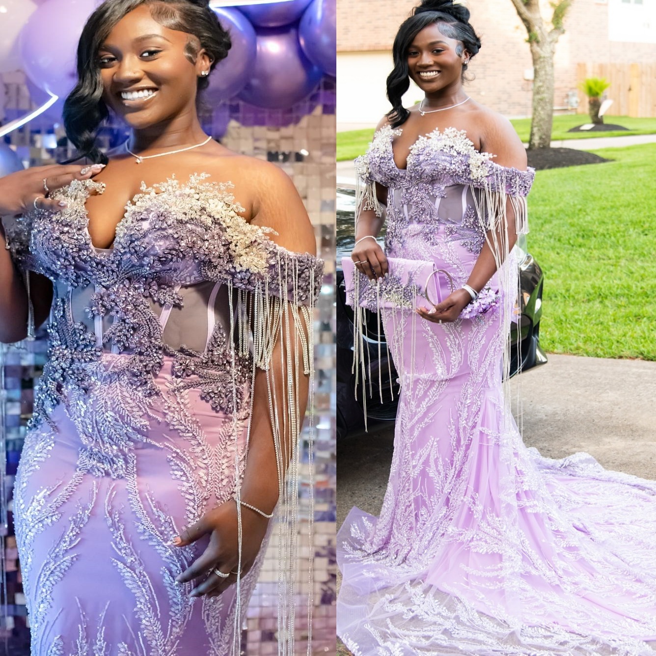 Lilac Mermaid Prom Dresses 2025 Lace Crystals Beadings Luxurious Evening Formal Party Second Birthday Engagement Gowns Plus Size Dress For Special Occ